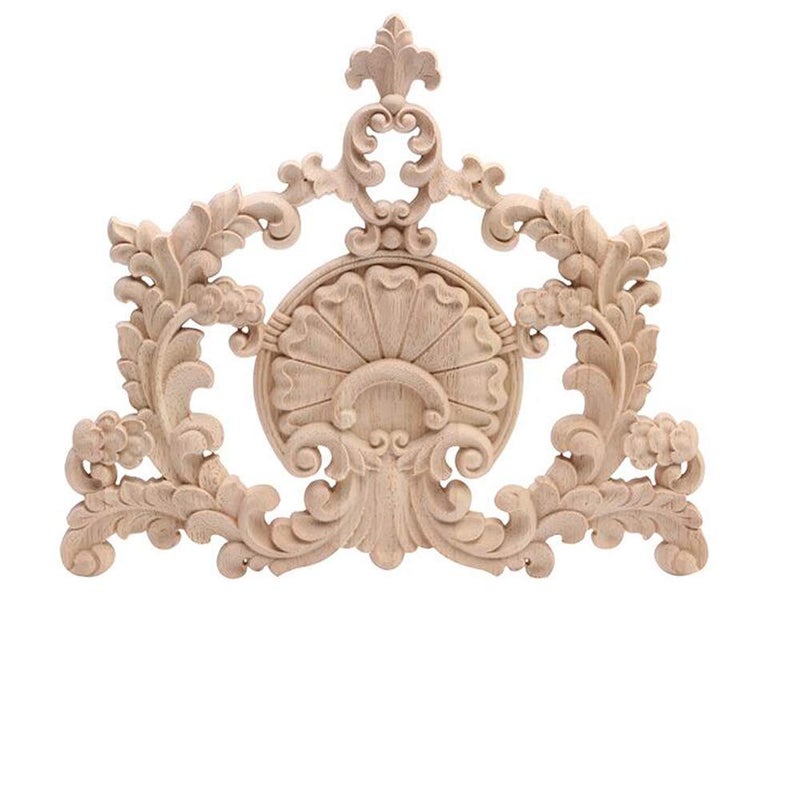 Beoot Wood Carved Corner Furniture Onlay Wooden Applique Unpainted Home Decor(04,31x28cm/12.2x11.02inch) - Image 1